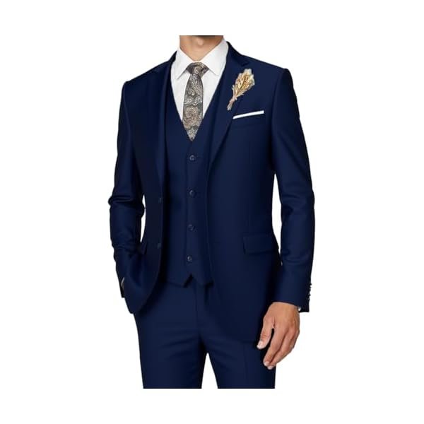 Men's Suits 3 Piece Slim Fit Dress Tuxedo for Men Two Button Solid Jacket Vest Pants Set