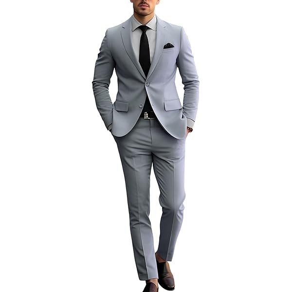 Mens Suits Classic fit 2 Piece 2 Button Formal Tuxedo Jacket Suits Pants Set for Wedding Business Prom
